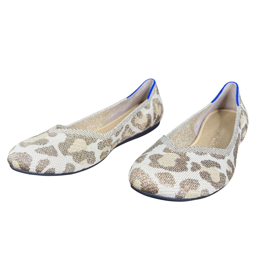 Rothy's The Flat Shimmer Cat Tan Gold Leopard Round Toe Flats Size 9 - Picture 6 of 11